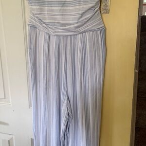 Derek Heart Blue and White Striped Wide-Leg Jumpsuit‎